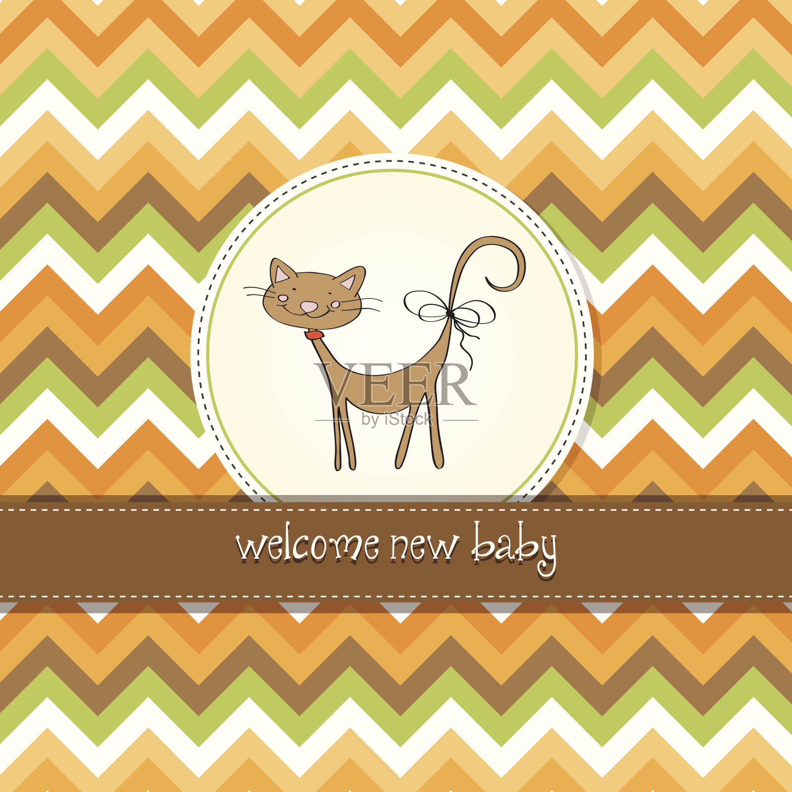 新的婴儿沐浴卡和猫插画图片素材