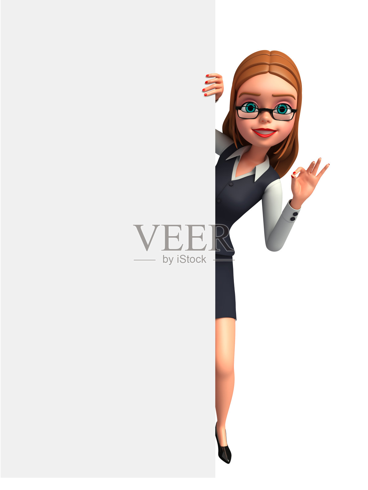 年轻的女商人，拿着大大的白色招牌照片摄影图片