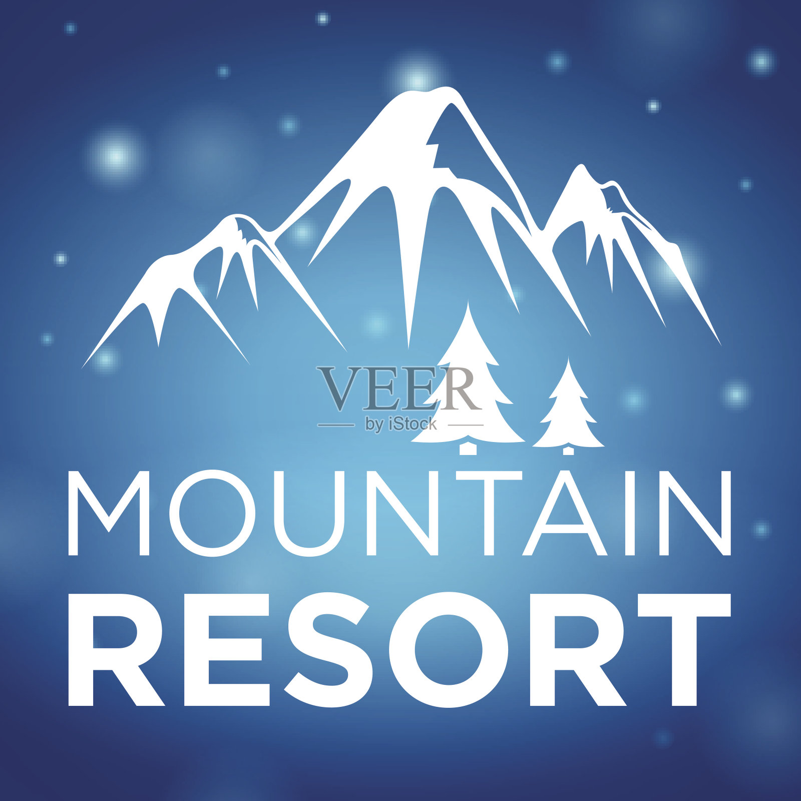 高山度假村和云杉在蓝色的背景插画图片素材