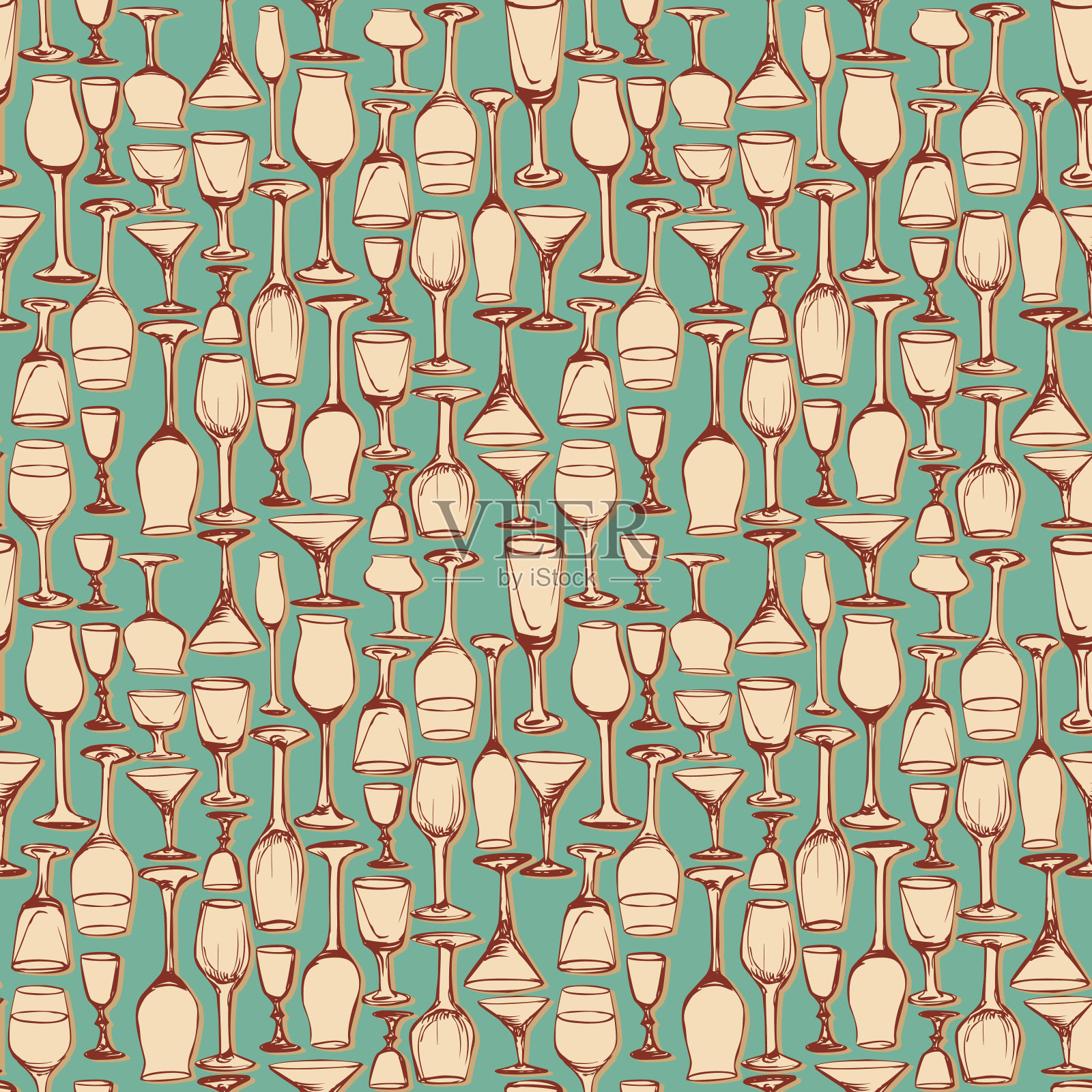 无缝矢量模式与酒杯插画图片素材