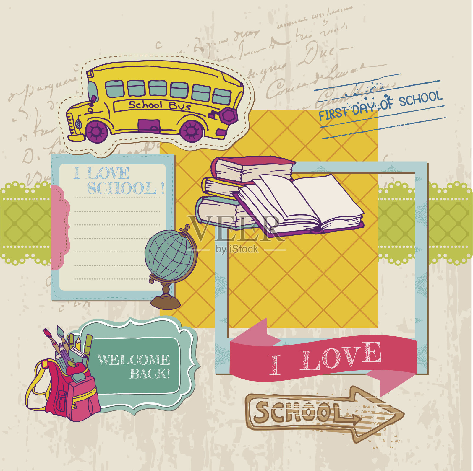 剪贴簿设计元素-回到学校插画图片素材