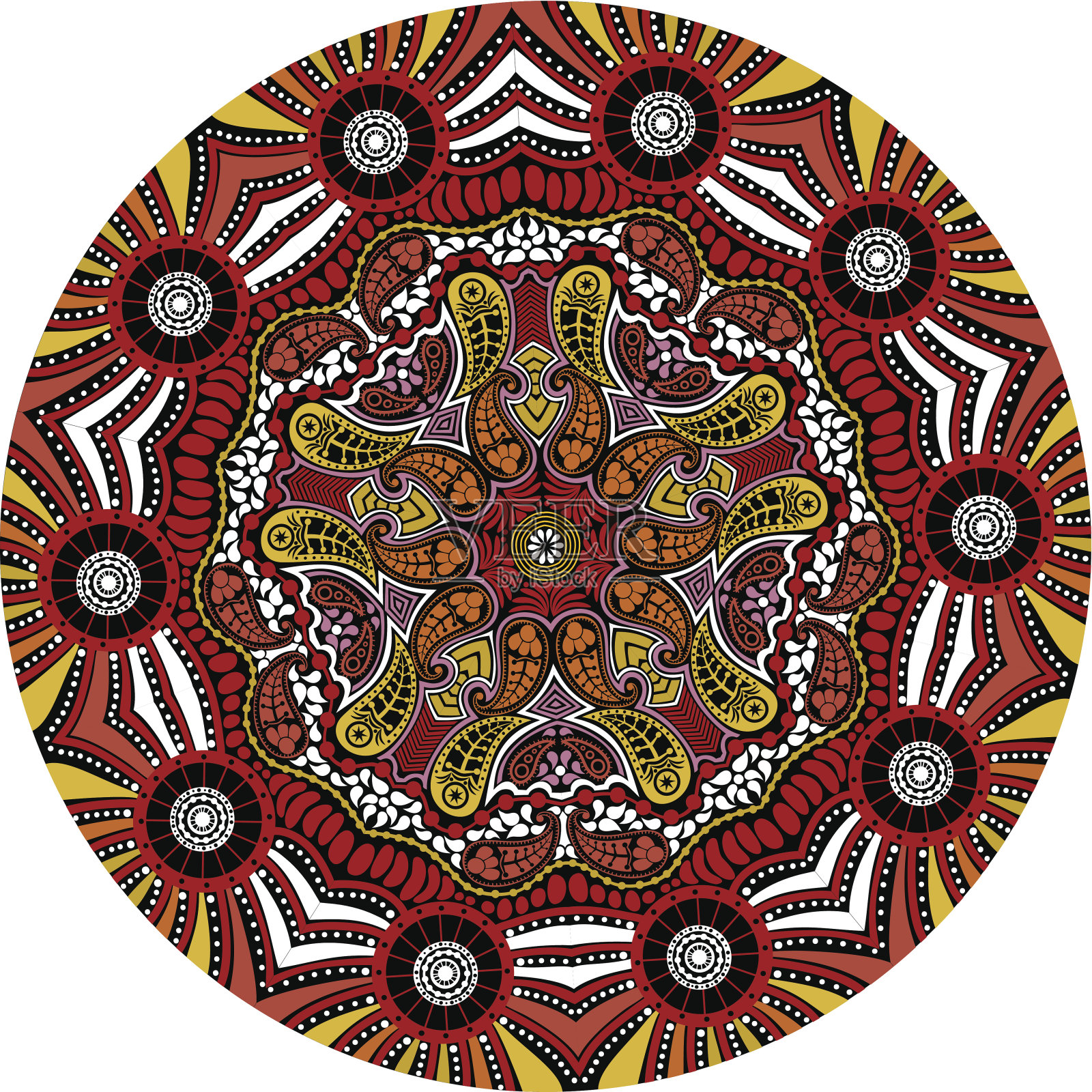 装饰性的圆形花边图案，圆形背景与许多细节插画图片素材