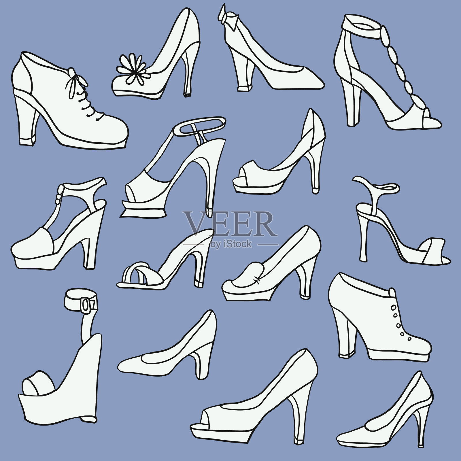 一套不同的女鞋插画图片素材