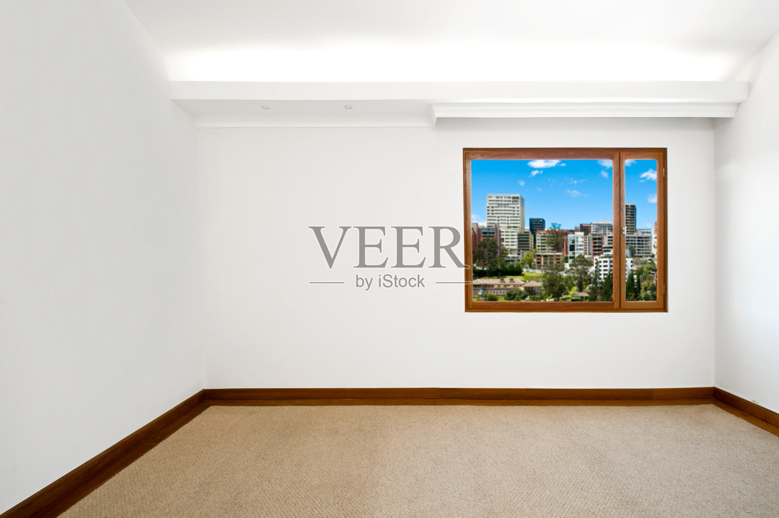 空的大的新房间与美丽的城市景观照片摄影图片