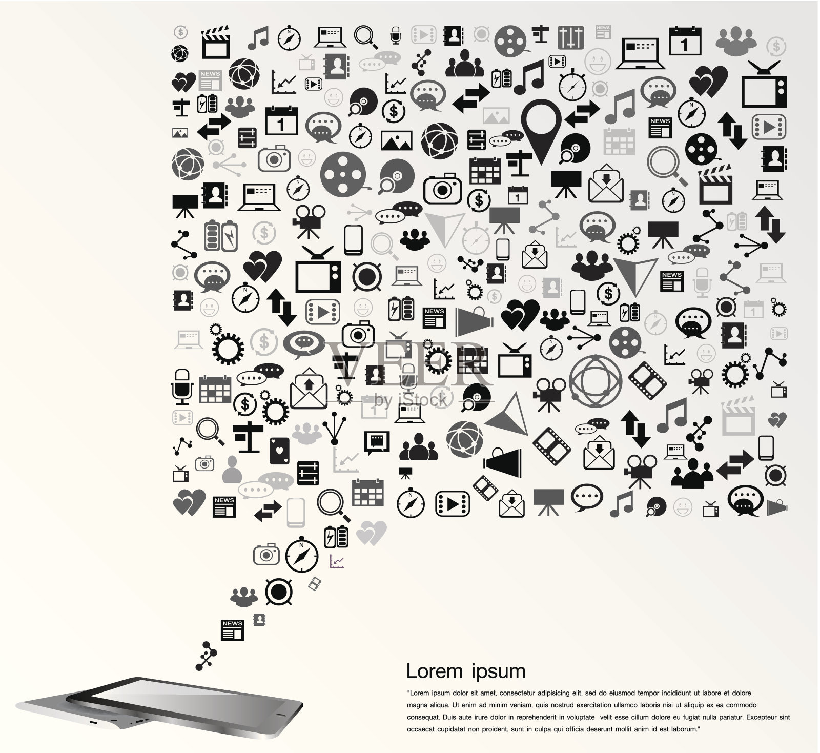 社交媒体手机上的灰色图标插画图片素材