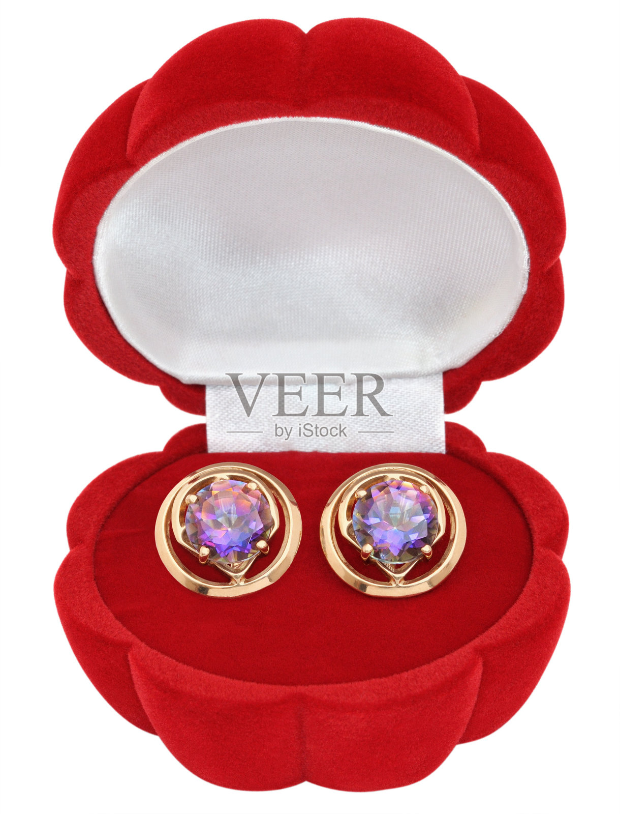 金耳环配水晶(石英)照片摄影图片