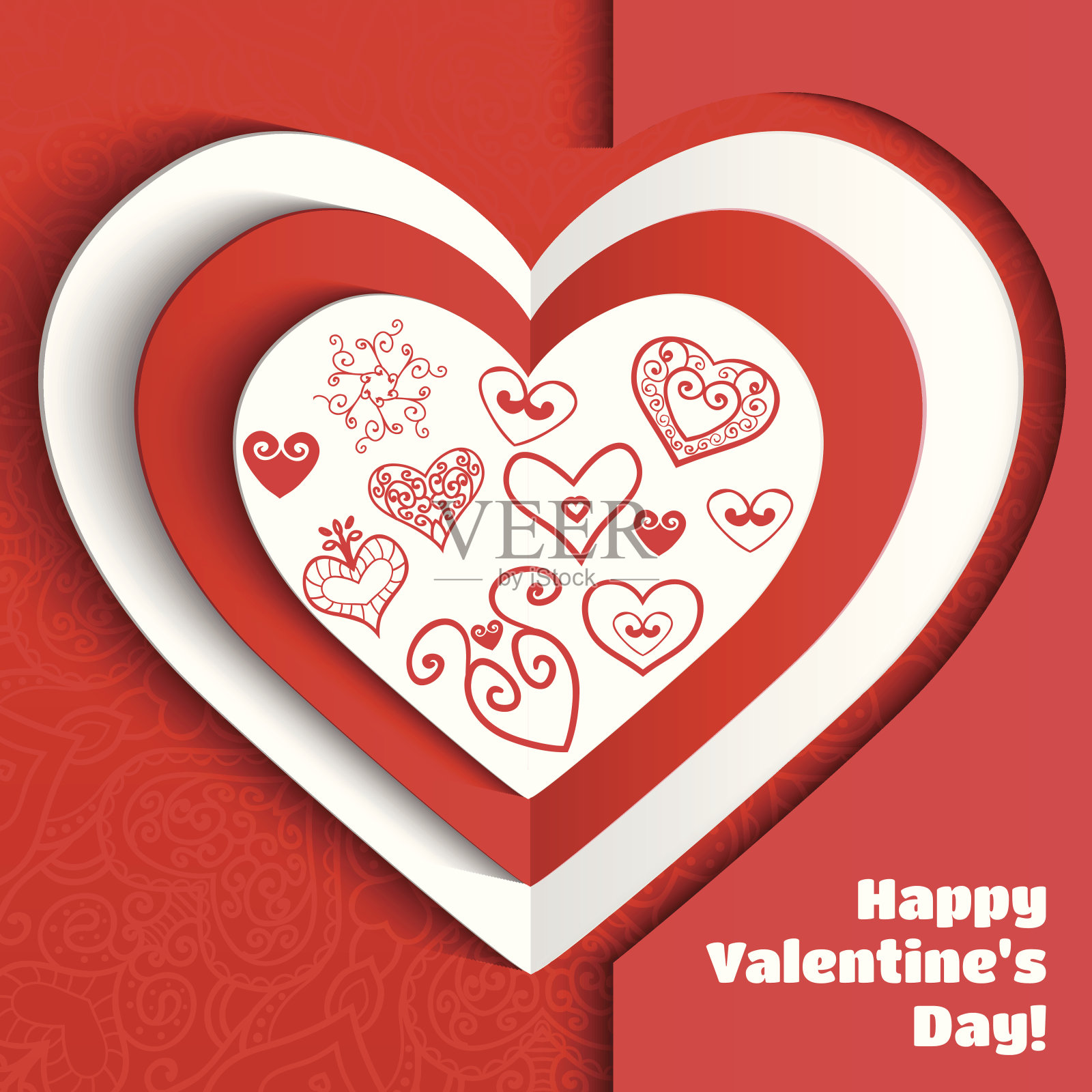 纸心情人节贺卡与装饰背景矢量插图设计模板素材