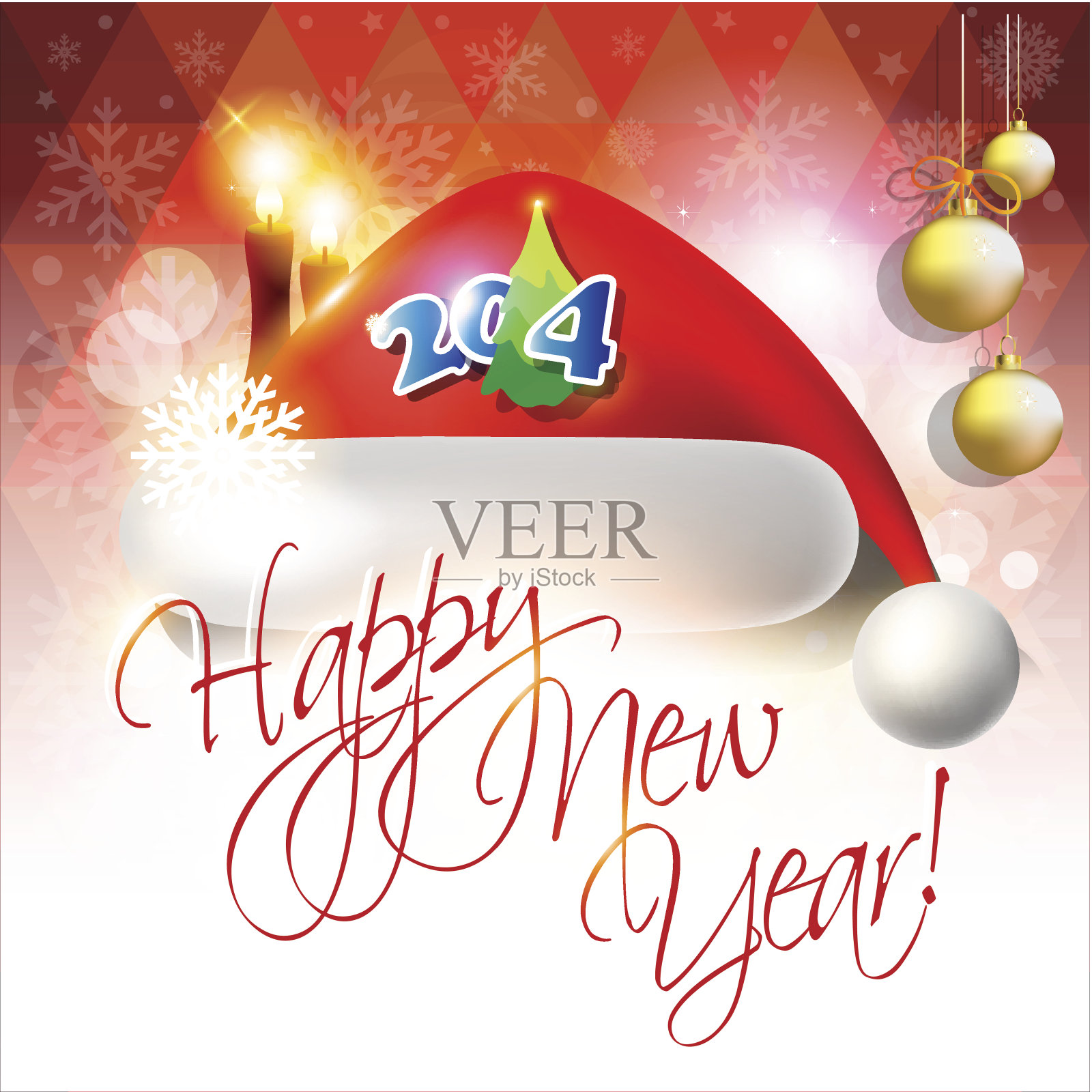 2014年新年贺卡或背景与圣诞老人的帽子设计模板素材