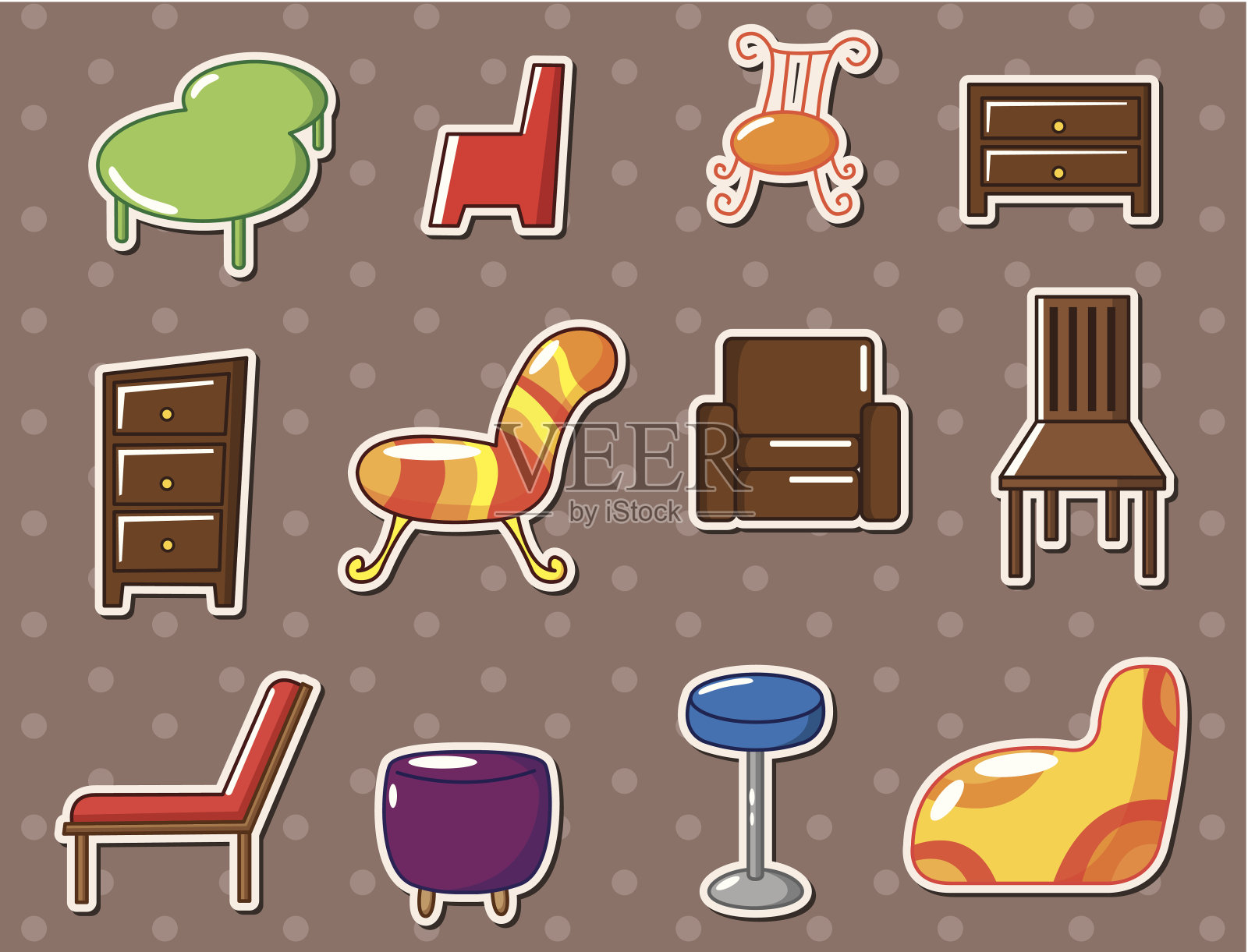 卡通家具贴纸插画图片素材