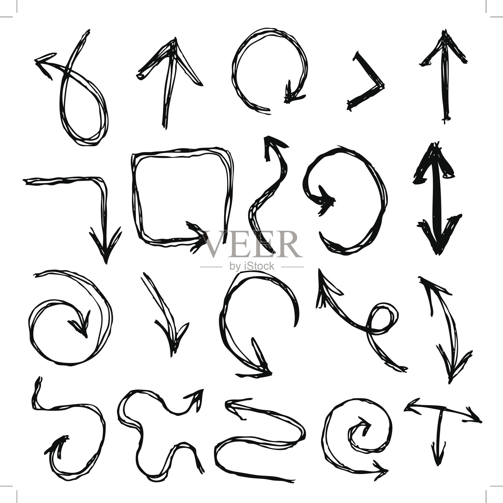 装饰手绘素描涂鸦黑色箭头白色背景。设计元素图片