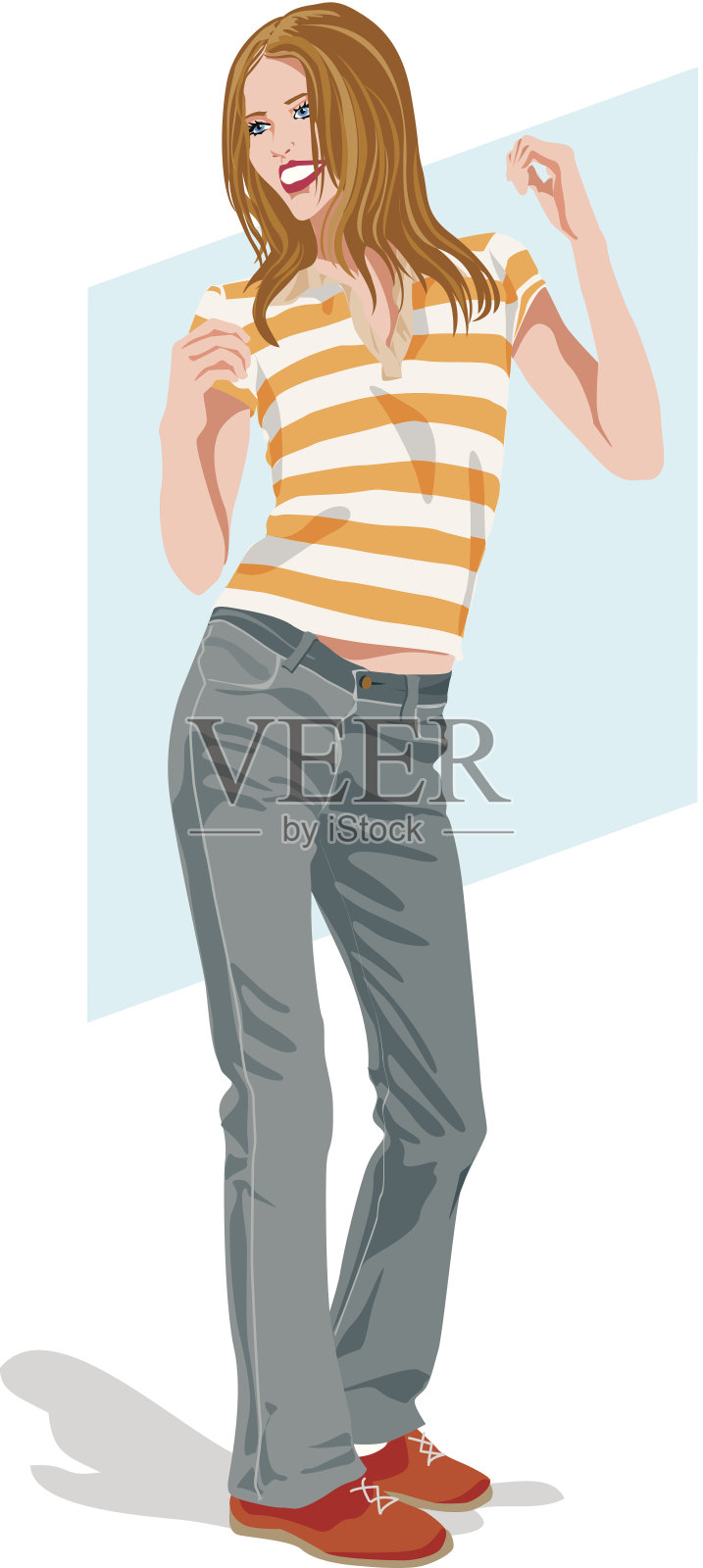 穿牛仔裤的女人C插画图片素材