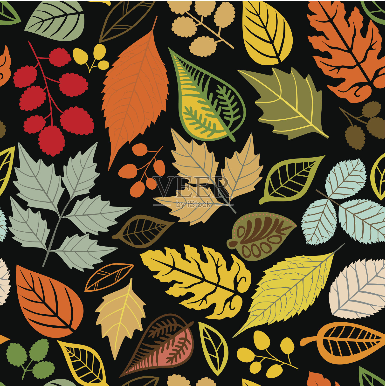 无缝的叶子图案，抽象的纹理，插画图片素材