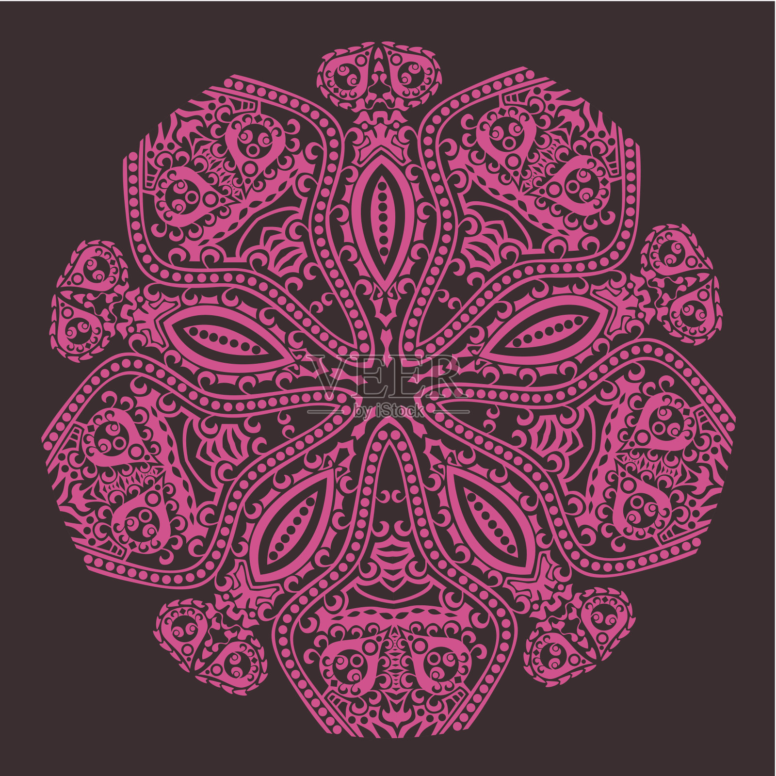 装饰性的圆形花边图案，圆形背景与许多细节插画图片素材