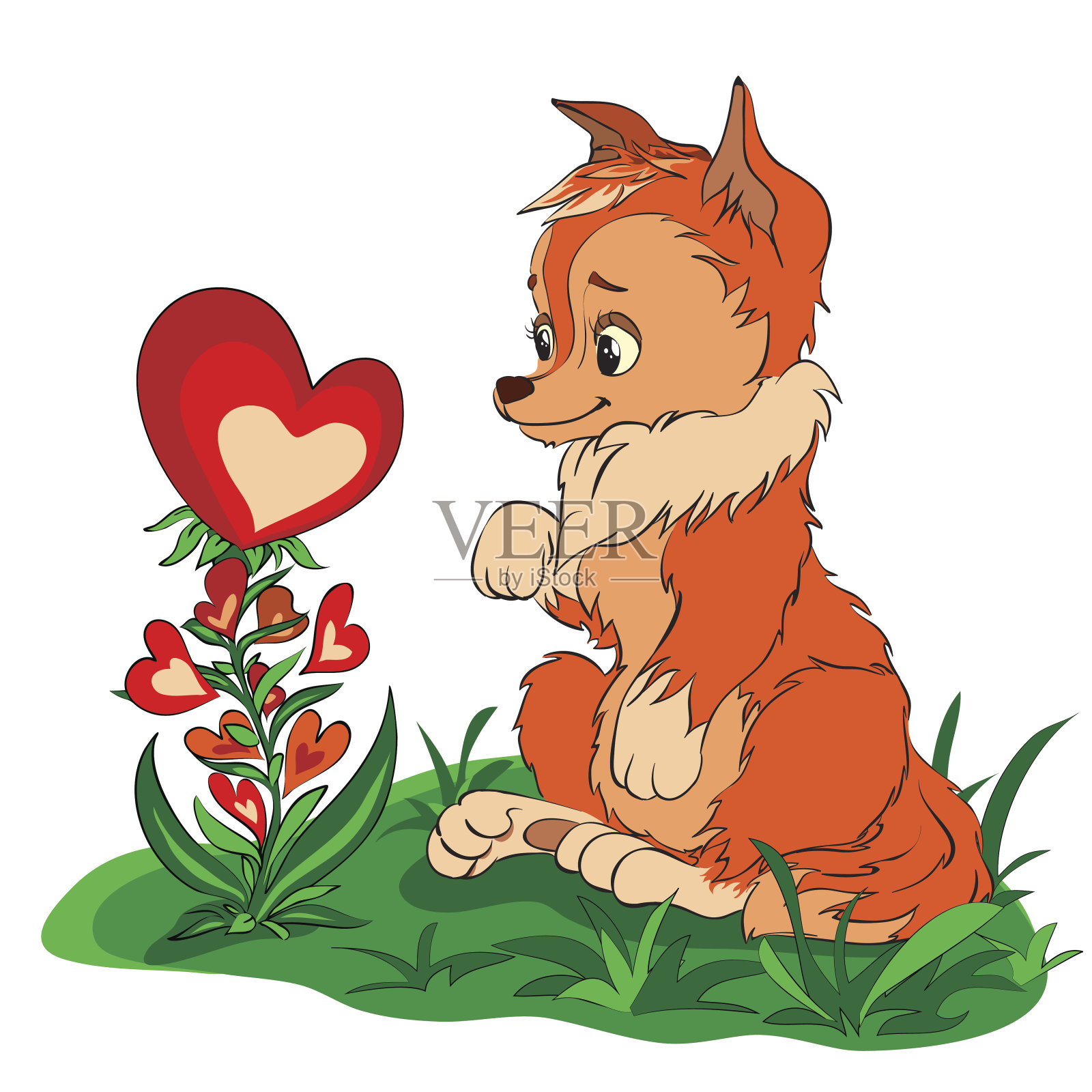 狐狸在空地上看花设计元素图片