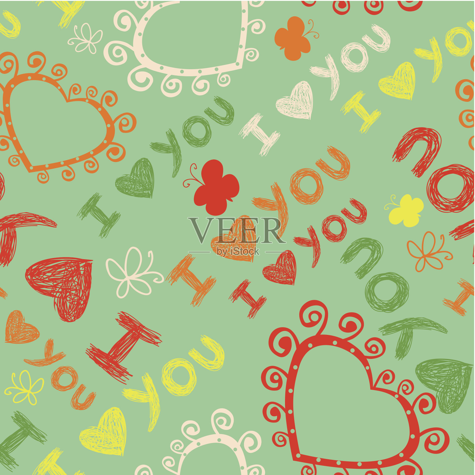 浪漫的无缝模式。我爱你。设计模板素材