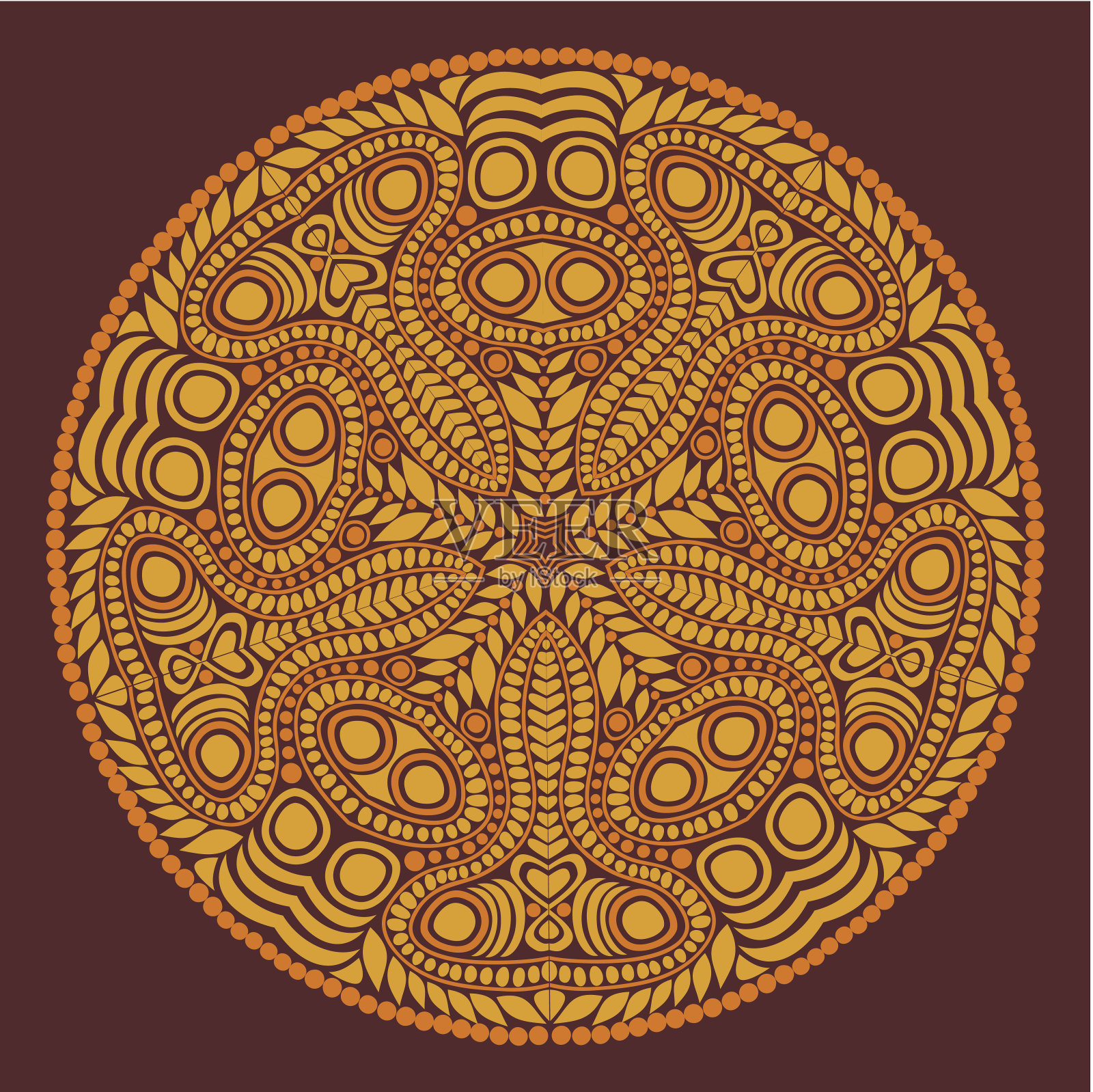 装饰性的圆形花边图案，圆形背景与许多细节插画图片素材