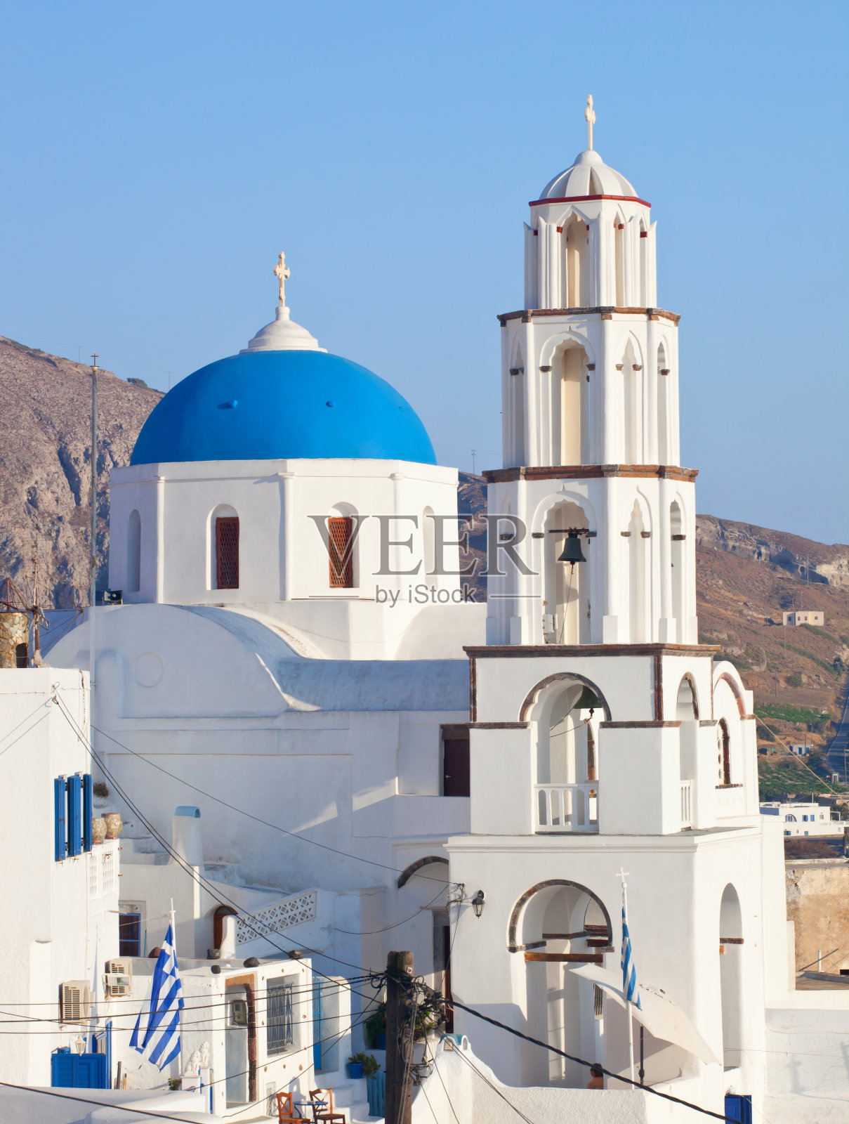 圣托里尼，Pyrgos, Theotokaki Church照片摄影图片