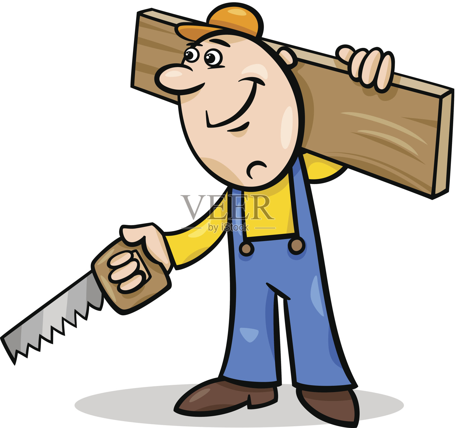 工人与锯卡通插图插画图片素材