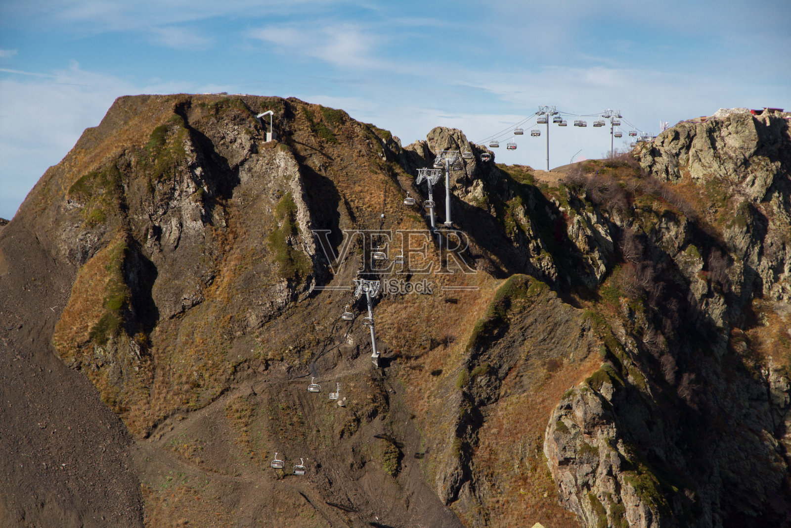 Krasnaya Polyana山中的缆车照片摄影图片