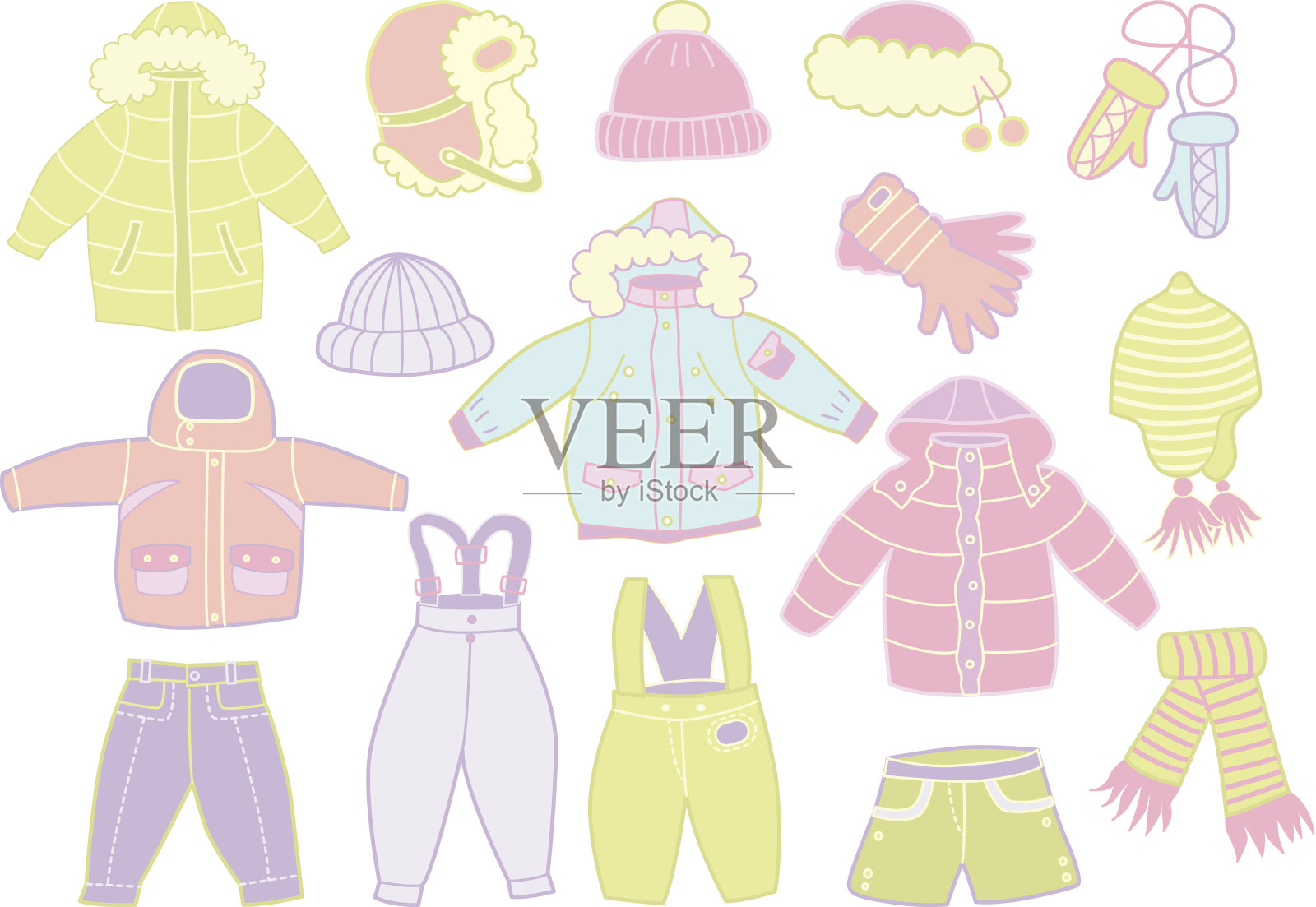 冬季儿童服装的收藏插画图片素材