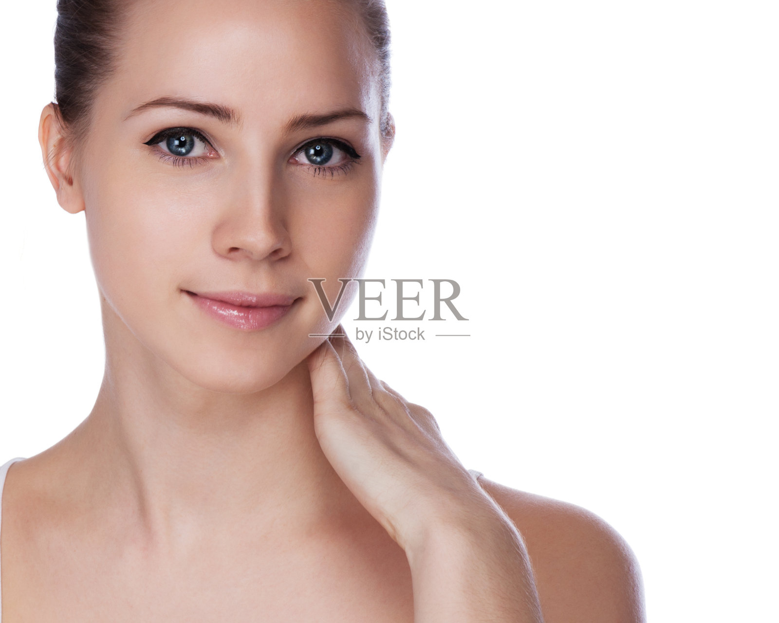 美丽的脸年轻的成年妇女与干净新鲜的皮肤照片摄影图片