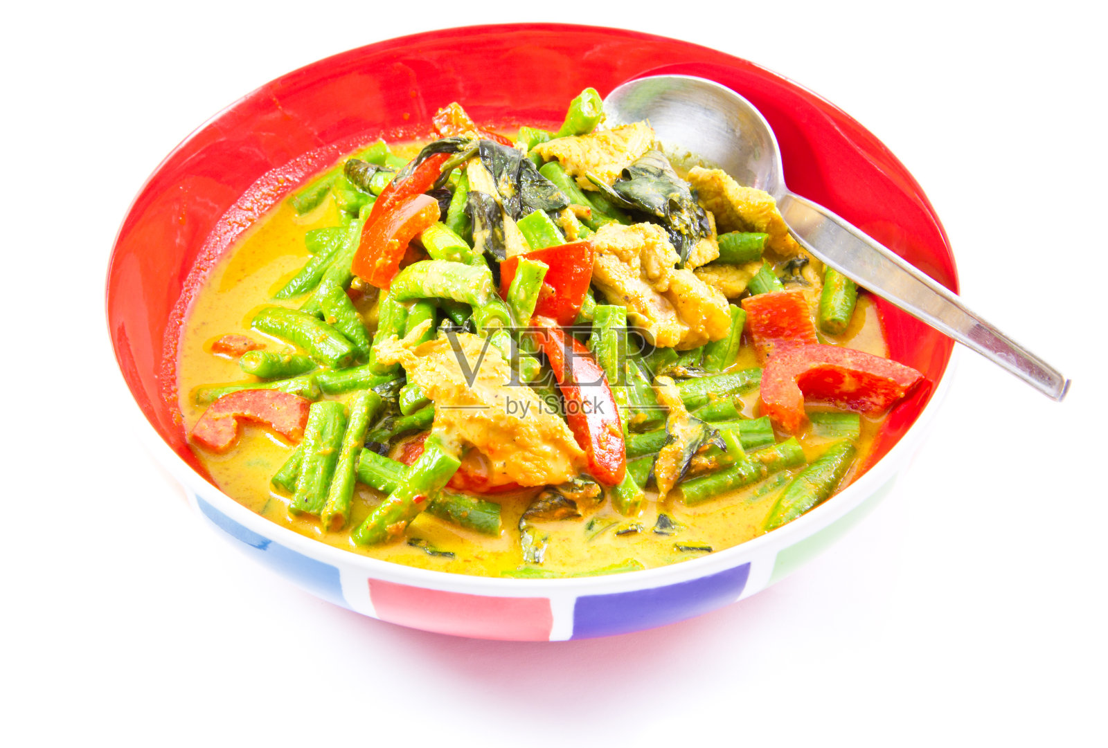 咖喱干猪肉，泰国食物照片摄影图片