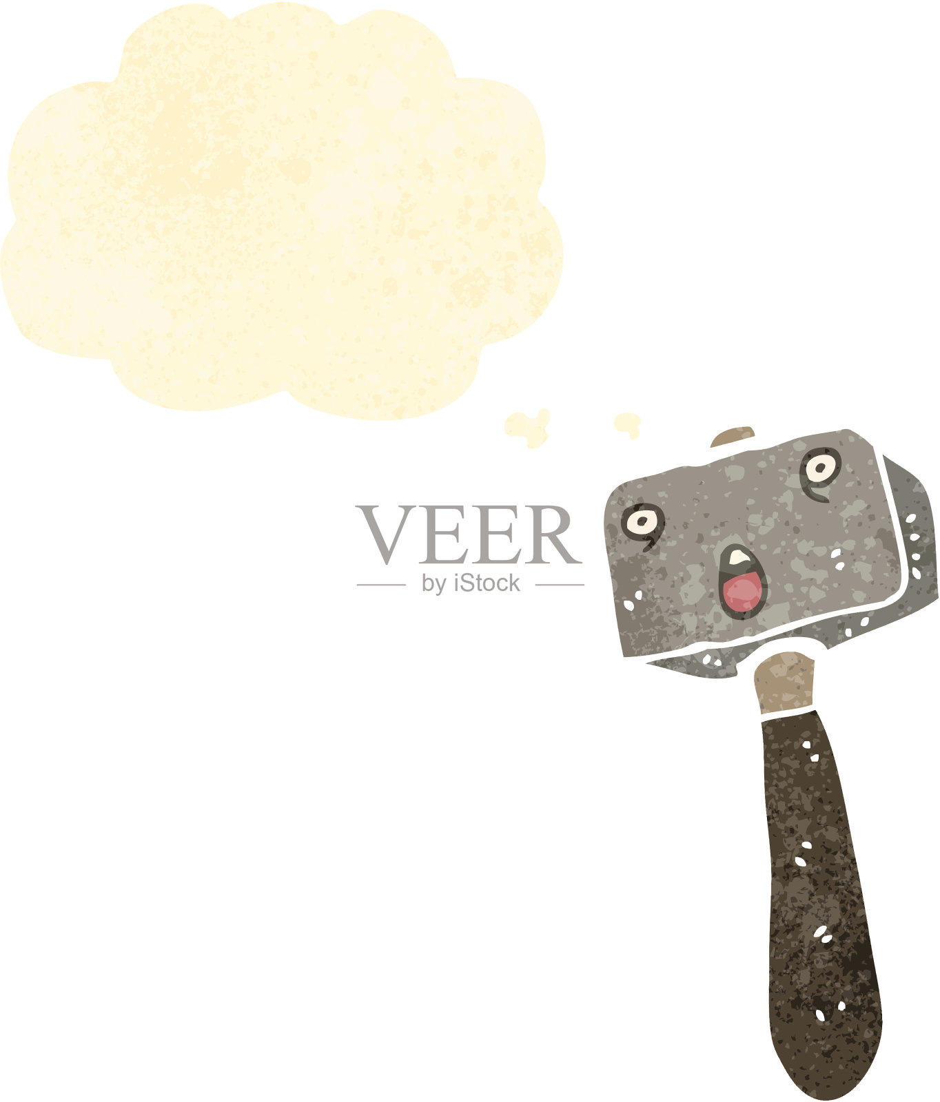 复古卡通锤与思想泡沫插画图片素材