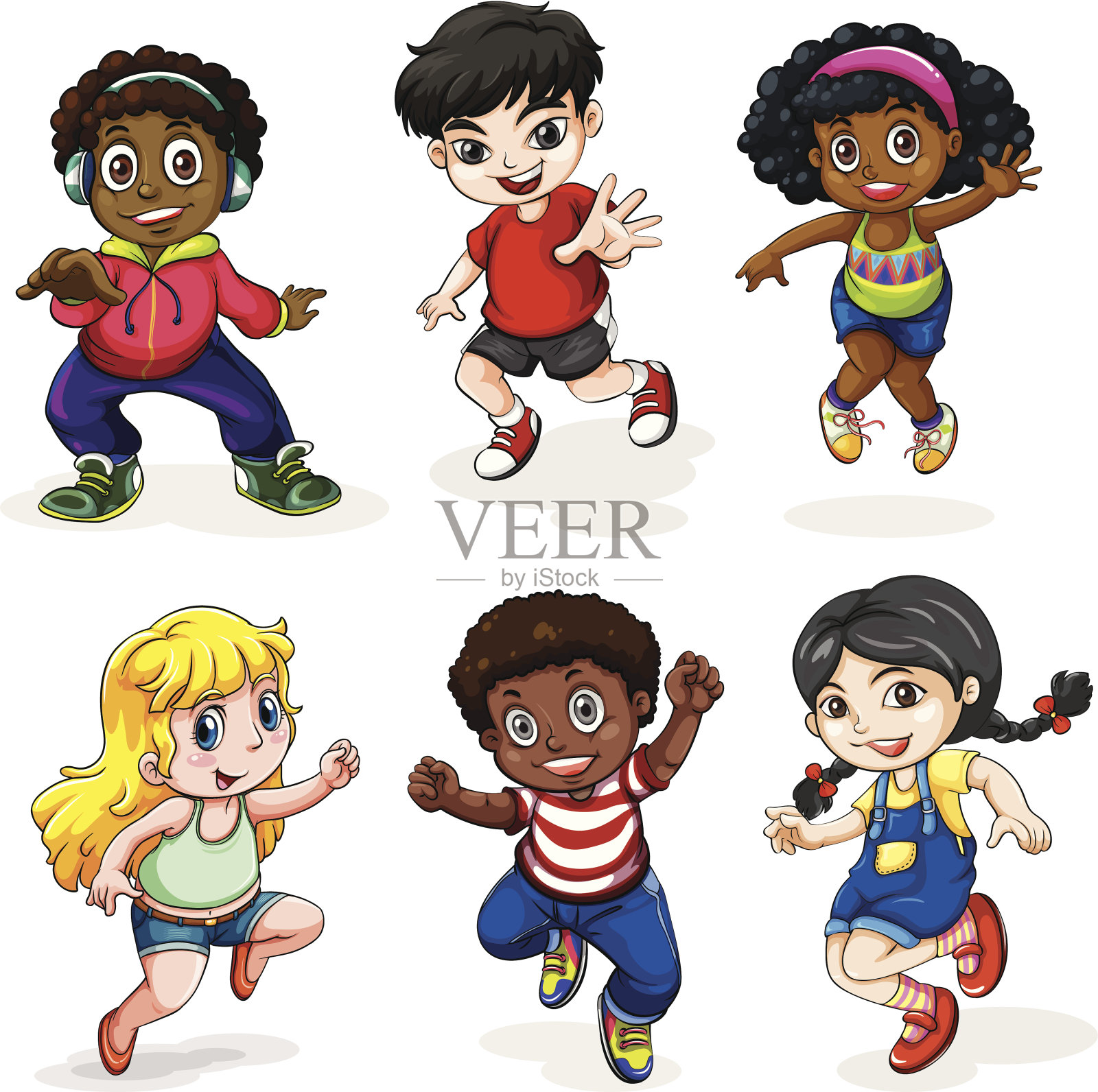 参与不同活动的亚裔和黑人插画图片素材