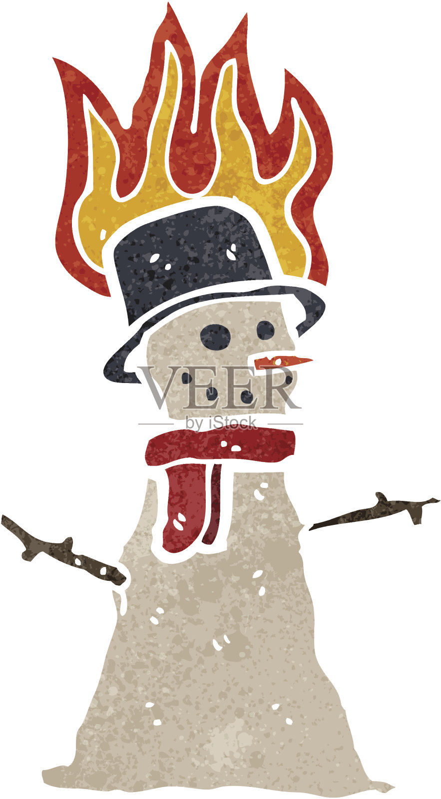 复古卡通雪人融化插画图片素材