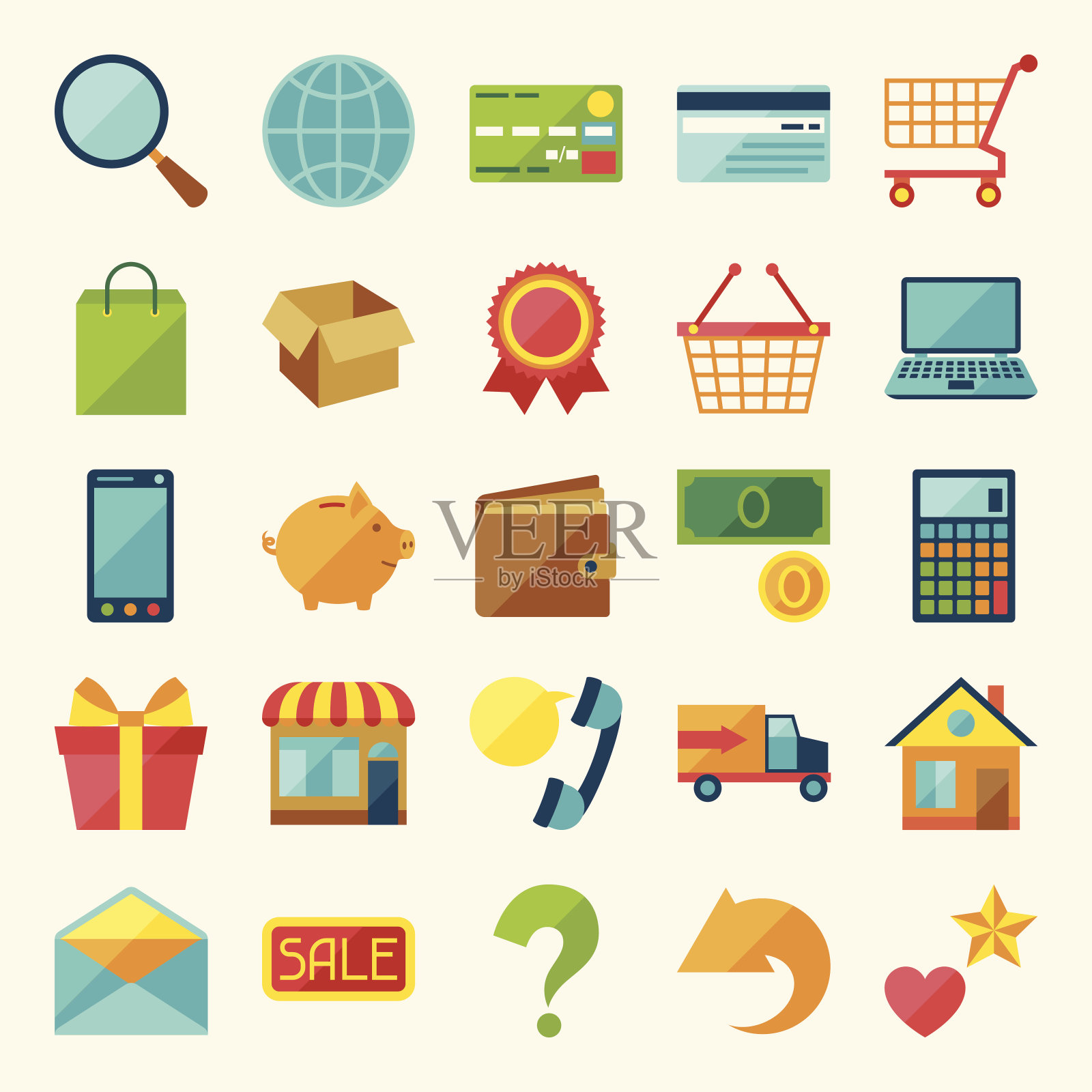 网络购物图标设置在平面设计风格。插画图片素材