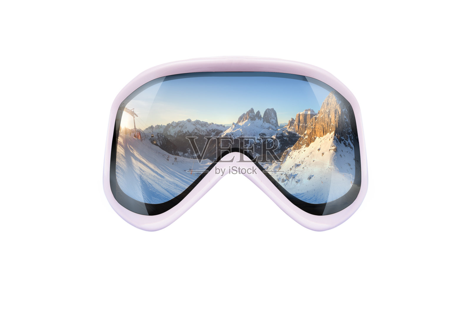 反射山脉的滑雪镜照片摄影图片