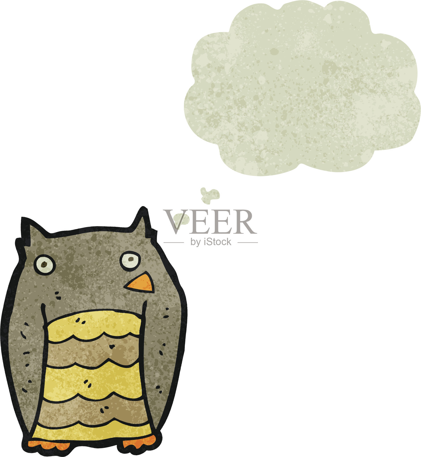 带有思想泡泡的复古卡通猫头鹰设计元素图片