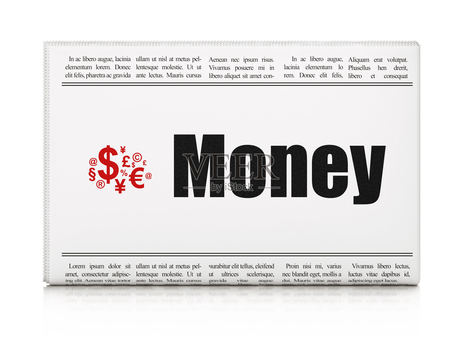 经营理念:有货币金融符号的报纸照片摄影图片