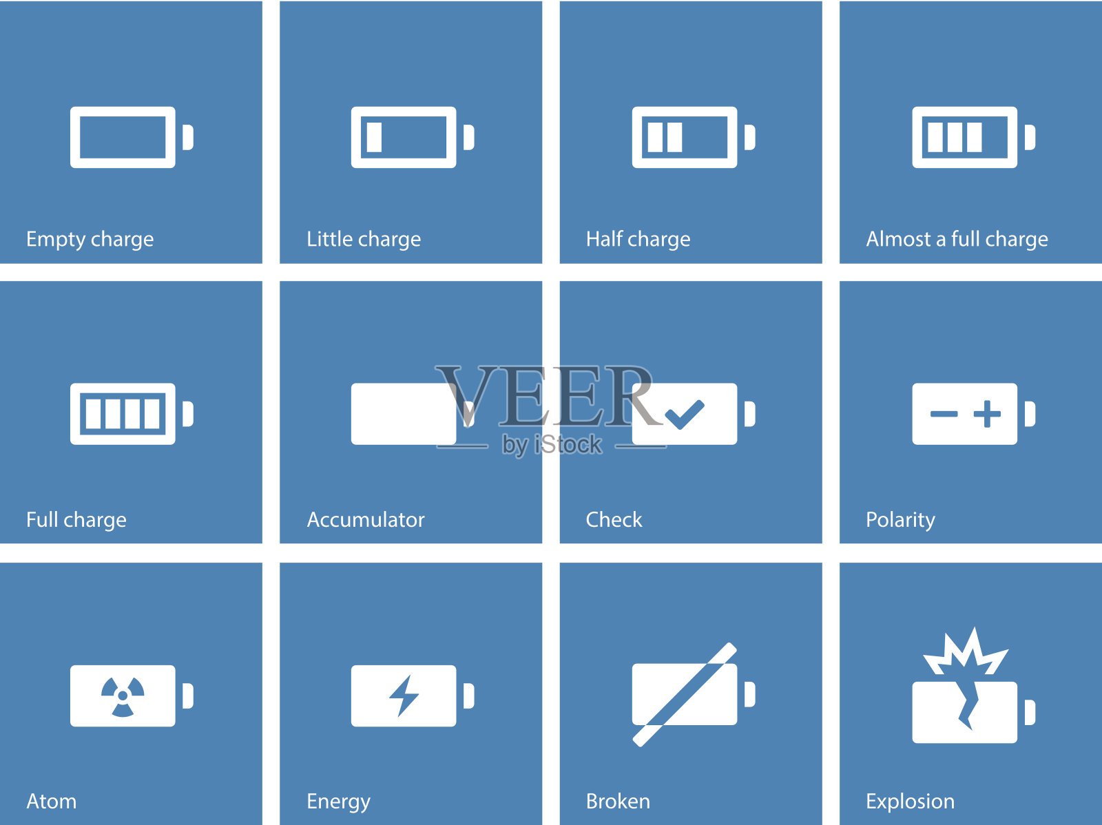 蓝色背景的电池图标。图标素材