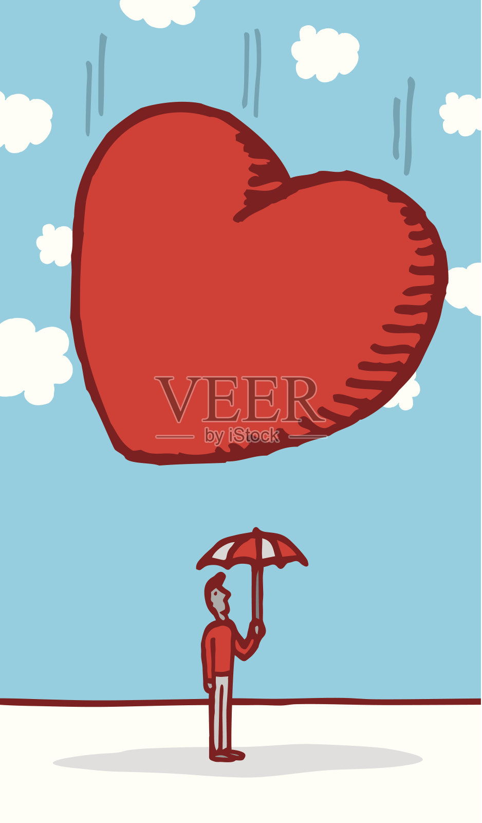 巨大的心落在无辜的人头上插画图片素材