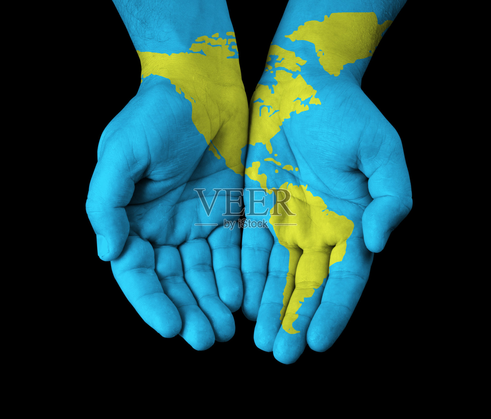 地图画在手上。照片摄影图片