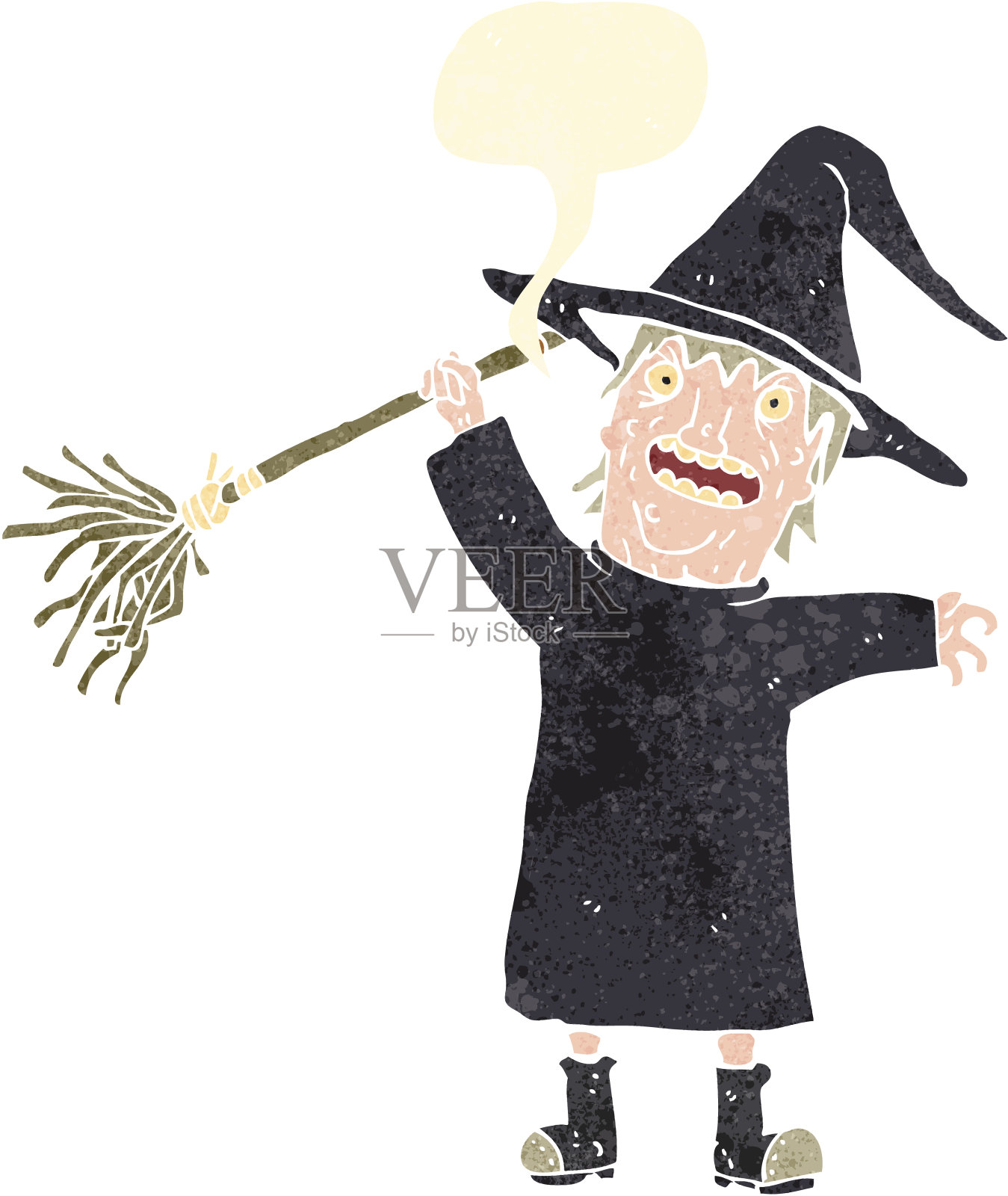 复古卡通女巫咯咯笑插画图片素材
