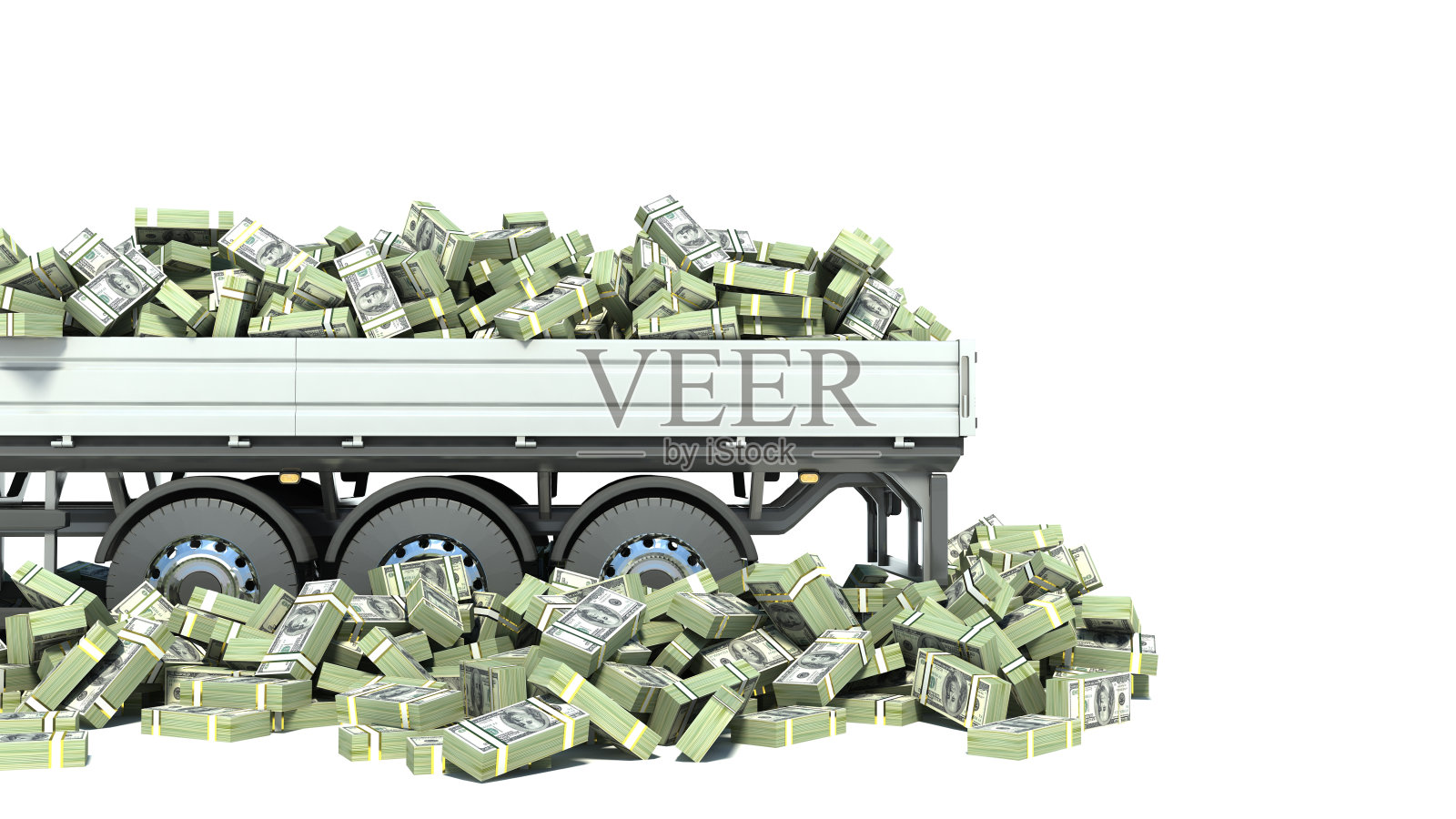 汽车卡车与金钱孤立在白色背景照片摄影图片