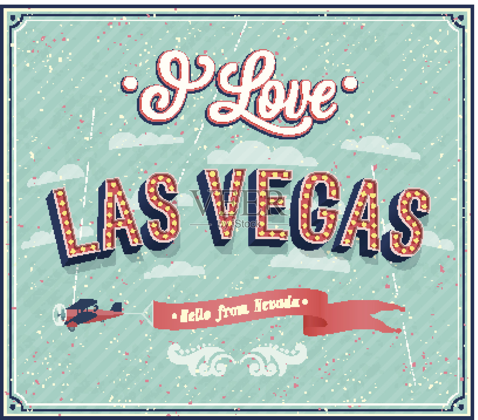 来自内华达州拉斯维加斯的老式贺卡。插画图片素材