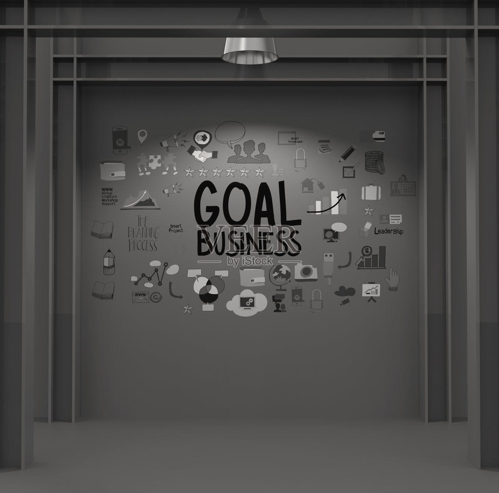 在暗纹理背景上手绘商业策略目标照片摄影图片