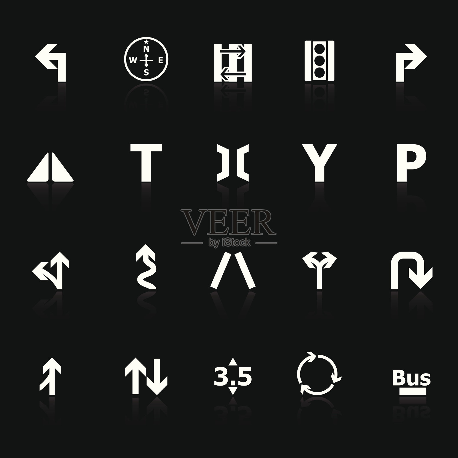 交通标志图标与反映在黑色的背景插画图片素材