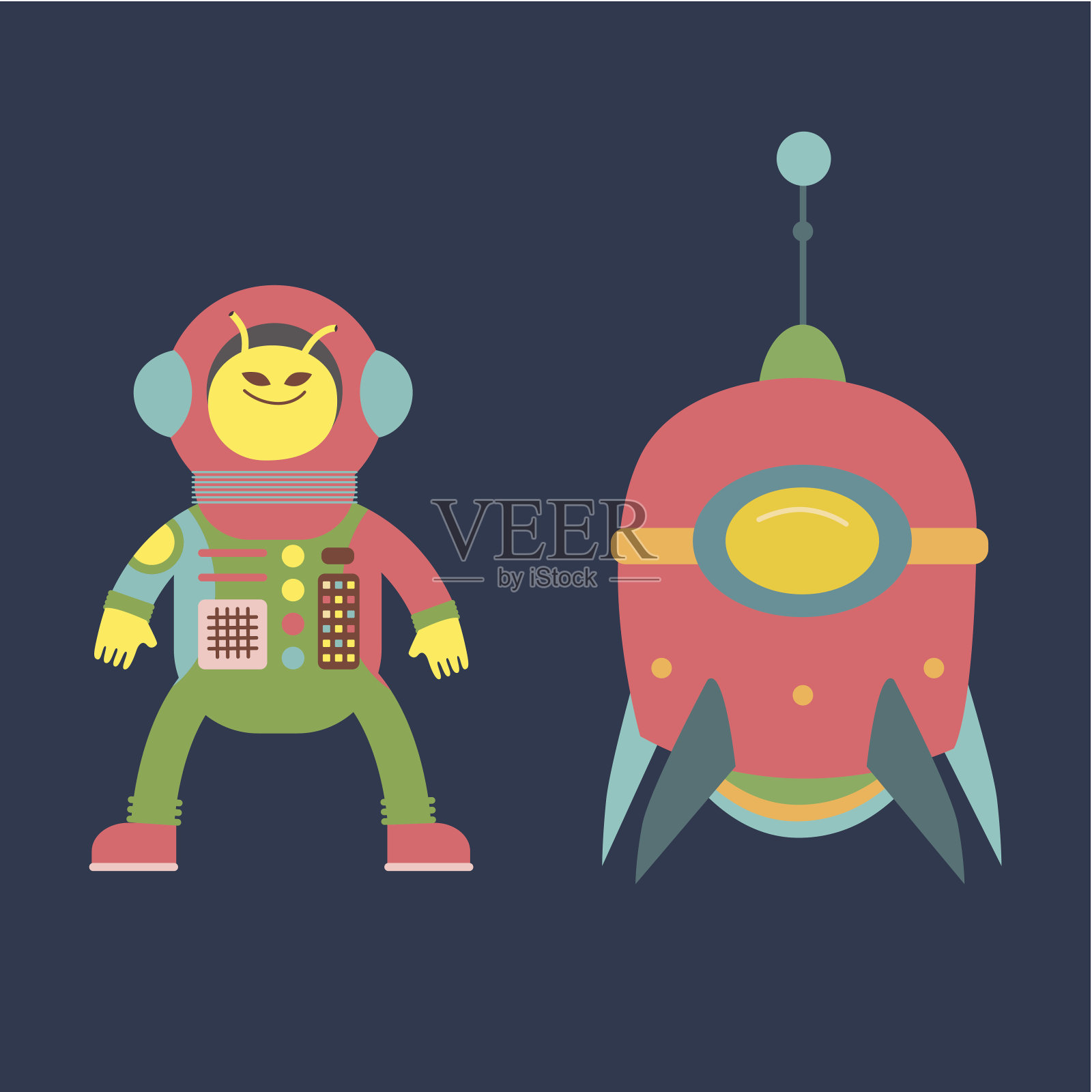 可爱的外星人和火箭插图插画图片素材