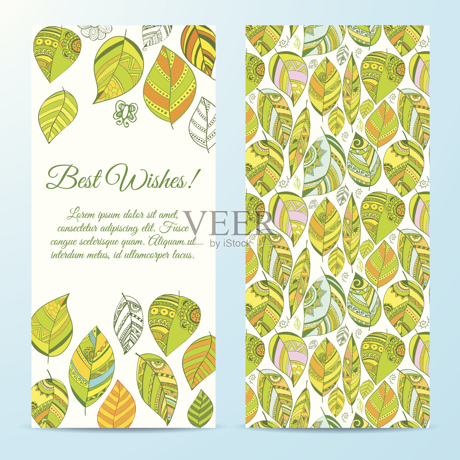 漂亮的鲜花贺卡与树叶插画图片素材