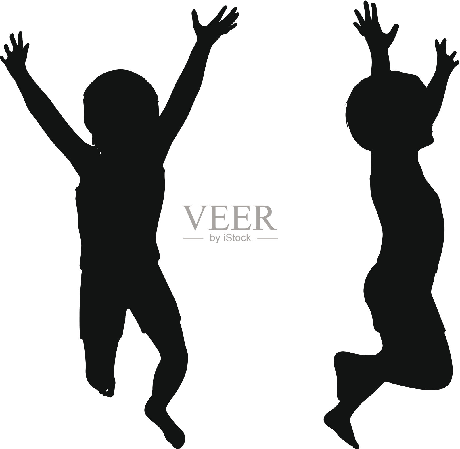 孩子们的剪影孤立在白色上。设计元素图片