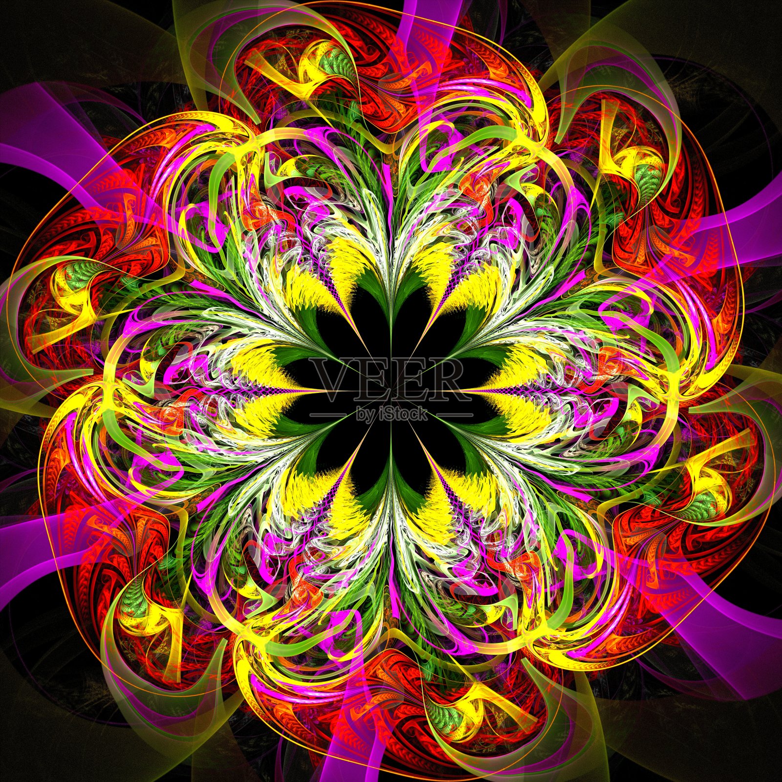 彩色分形花朵，数字艺术品照片摄影图片