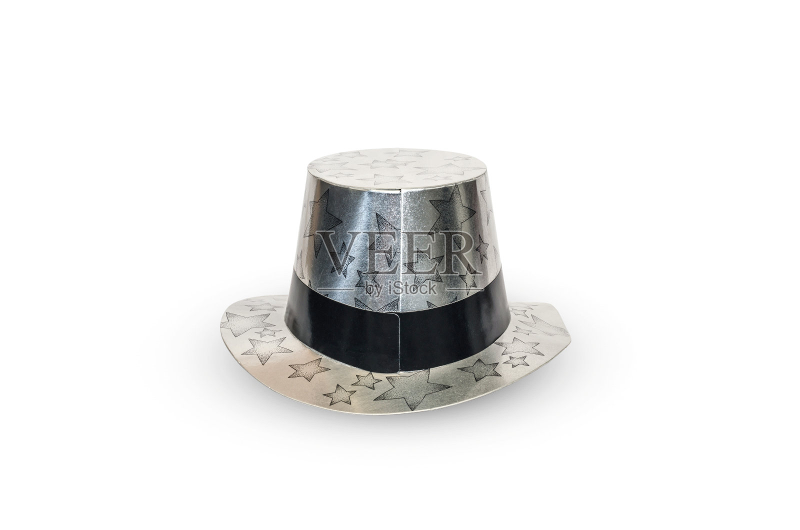 星星银色派对帽孤立在白色背景。照片摄影图片