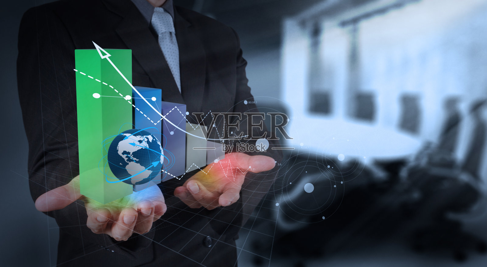 商人的手与新的现代计算机和业务照片摄影图片