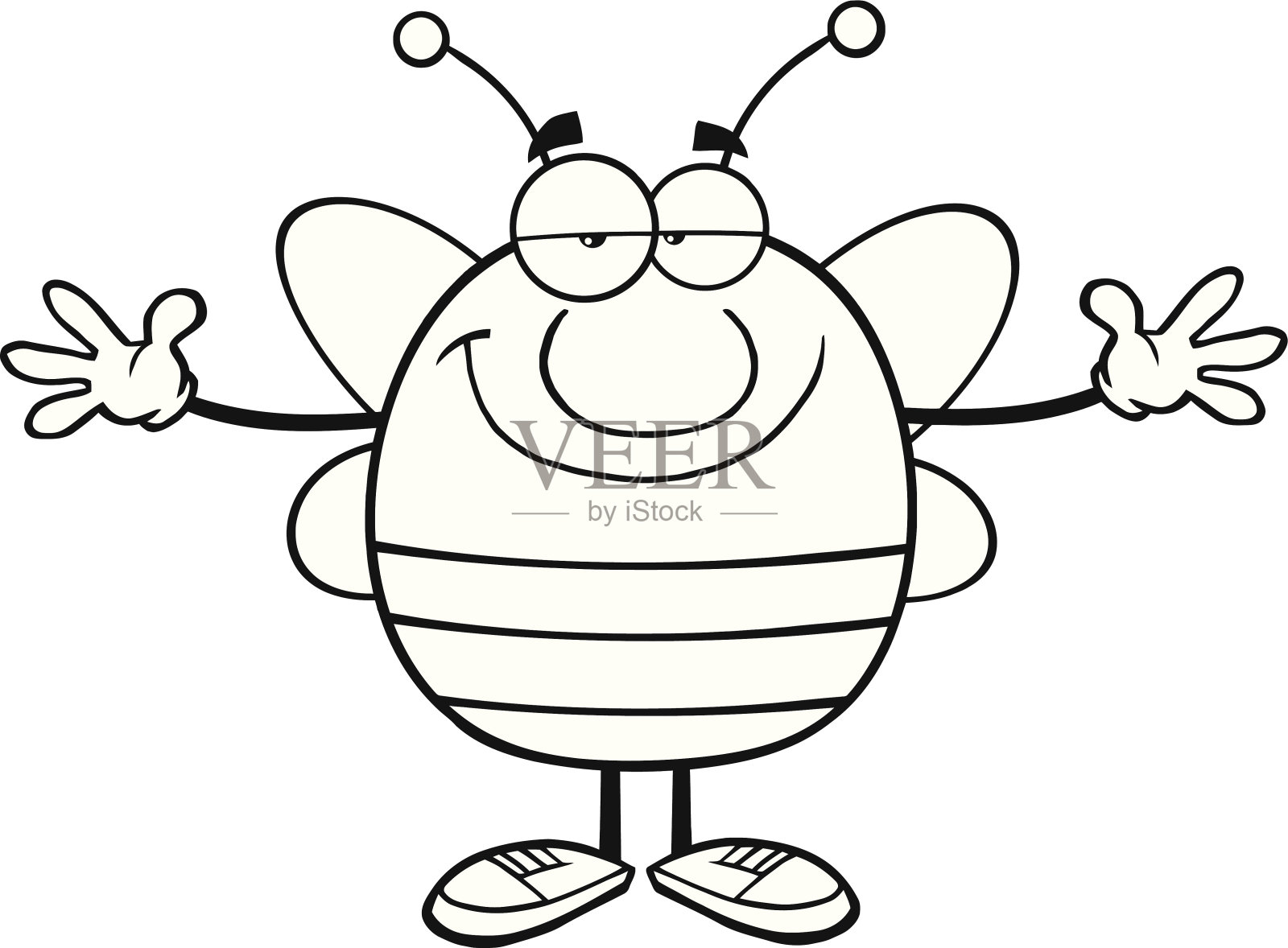 黑色和白色的蜜蜂吉祥物张开双臂拥抱设计元素图片