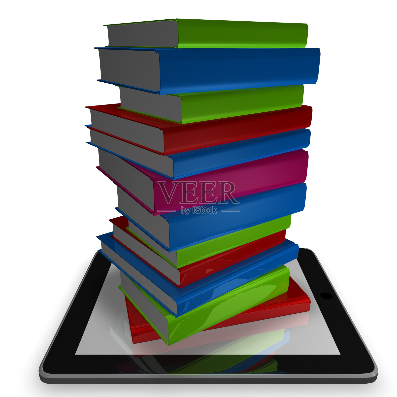 移动学习理念与3d书籍和平板电脑插画图片素材