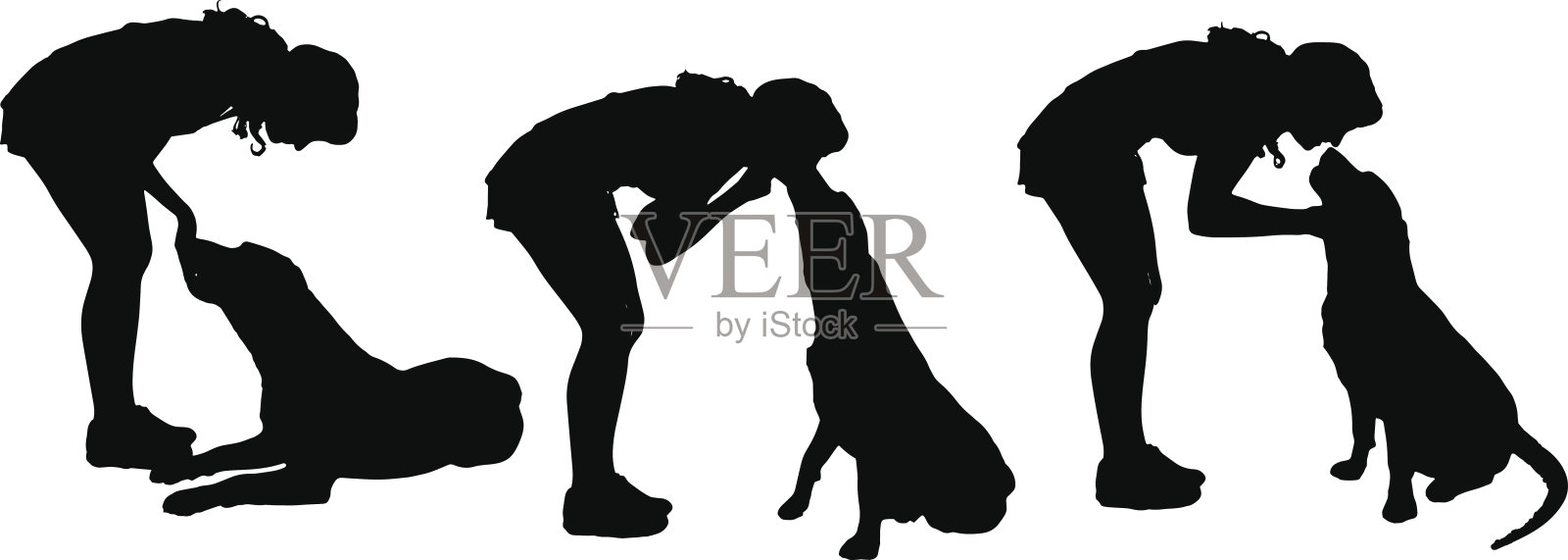 矢量剪影的女人与狗。插画图片素材